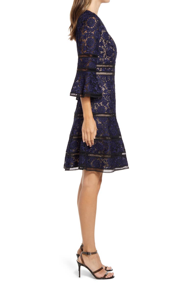 Embroidered Lace Fit & Flare Cocktail Dress, Alternate, color, BLACK/ BLUE