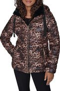 KARL LAGERFELD PARIS Logo Tape Faux Fur Collar Puffer Jacket