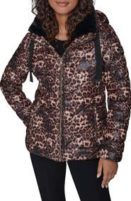 KARL LAGERFELD PARIS Logo Tape Faux Fur Collar Puffer Jacket