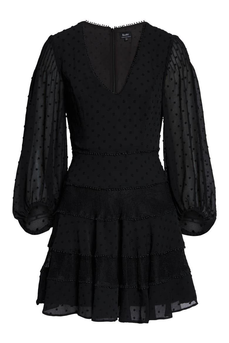 Mae Lace & Swiss Dot Fit & Flare Minidress, Alternate, color, BLACK