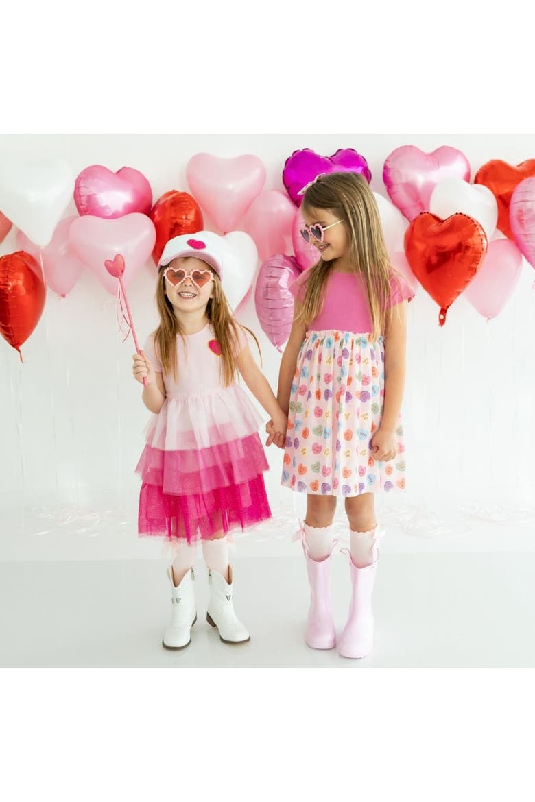 Pink Petal Valentine's Day Short Sleeve Tutu Dress, Alternate, color, Pink