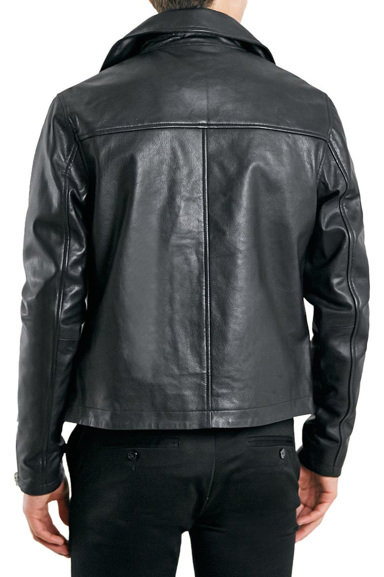 Black Leather Biker Jacket, Alternate, color, BLACK