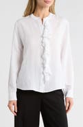 AREA STARS Ruffle Long Sleeve Linen Button-Up Shirt