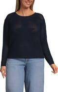 Lands' End Plus Size Cotton Viscose Mesh Jacquard Crew Neck Sweater