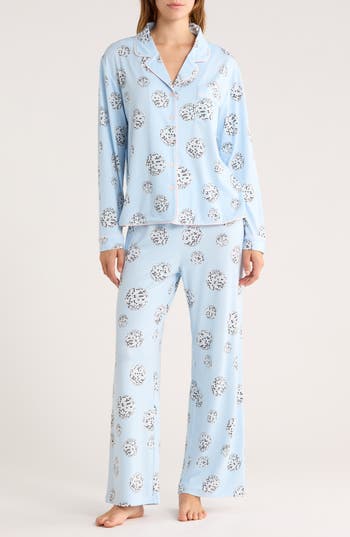 Honeydew Quiet Night Long Sleeve Button-up Top & Pants Pajamas In Blue