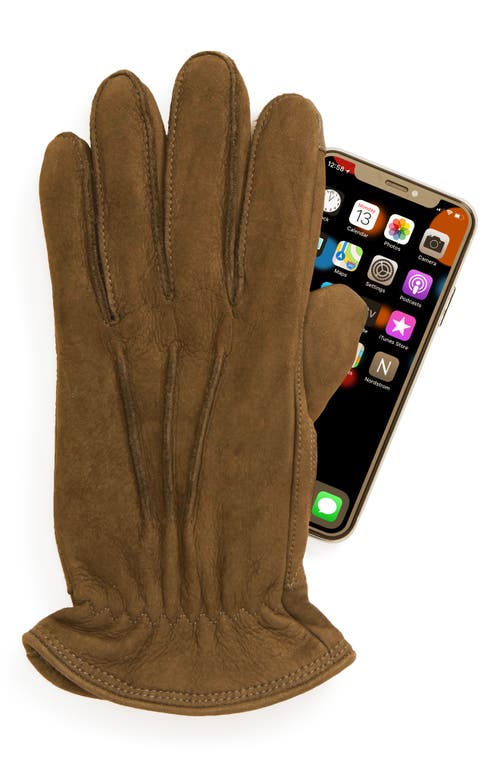 Ugg(r) Three-point Leather Tech Gloves In Chocolate