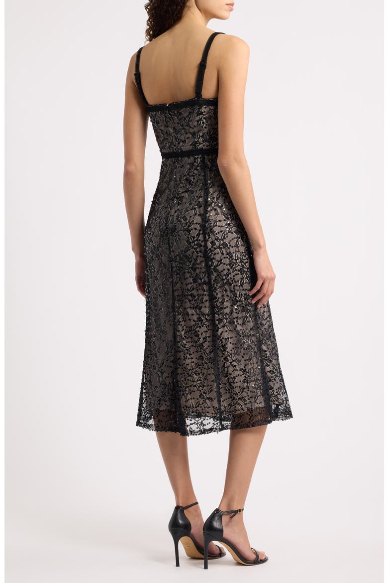 Sequin & Lace Seam Detail Midi Dress, Alternate, color, BLACK/ NUDE
