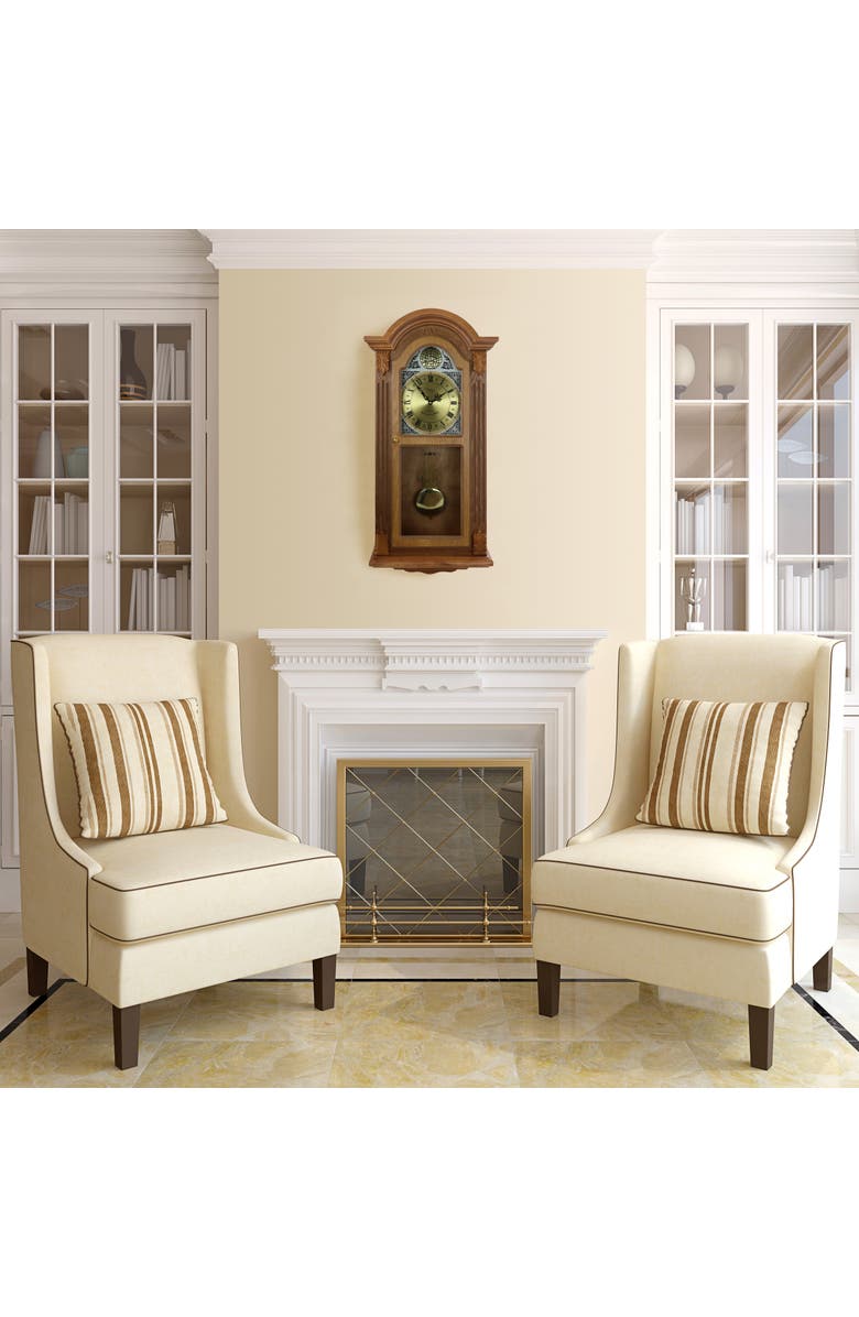 Bedford Clock Collection Honey Oak Chiming Pendulum Wall Clock, Alternate, color, Honey Oak