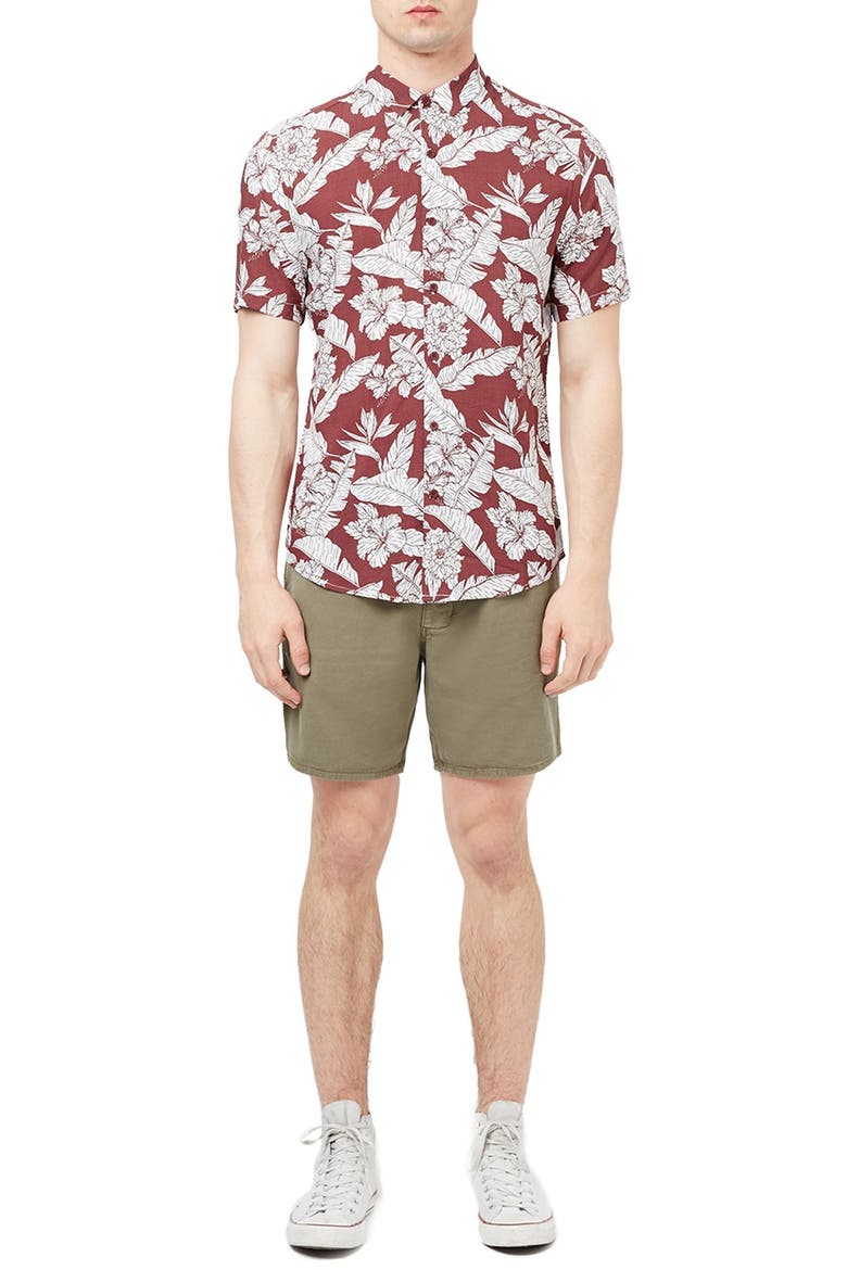 Floral Print Shirt, Alternate, color, FADED RED MULTI