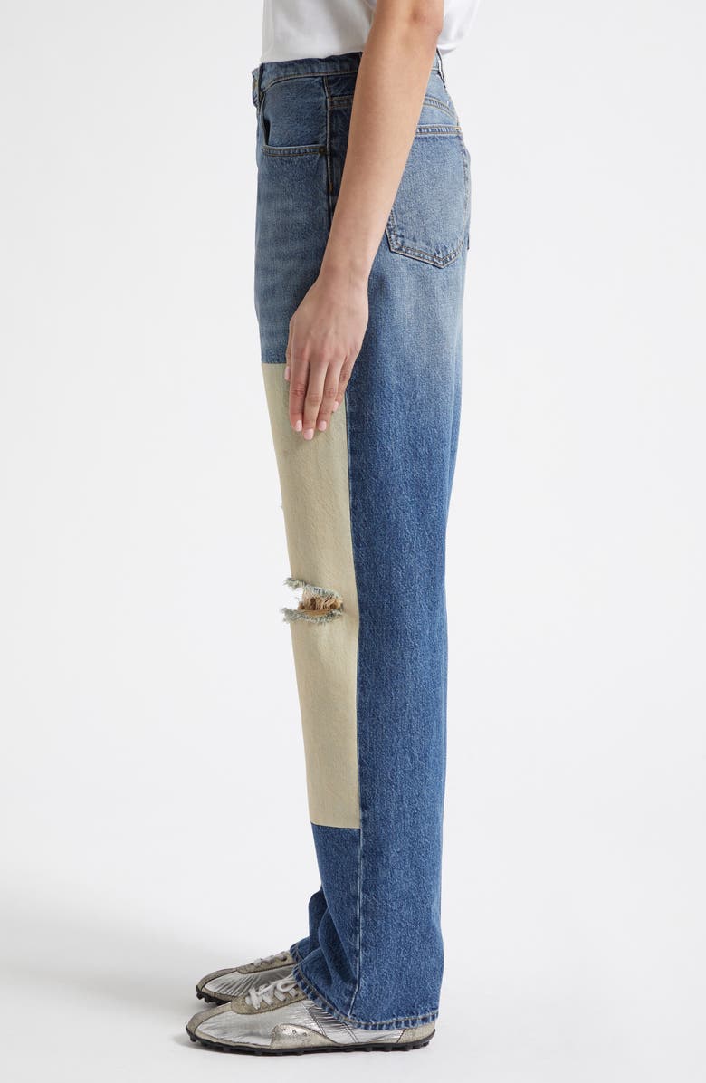 Maison Margiela Ripped High Waist Patchwork Panel Straight Leg Jeans, Alternate, color, Medium Blue
