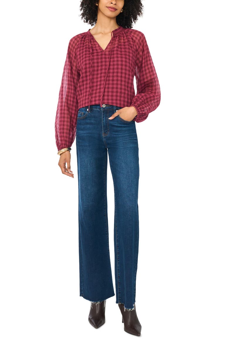 Tie Neck Shirred Top, Alternate, color, CRISP MERLOT