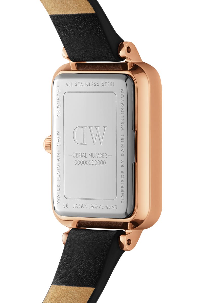 Daniel Wellington Quadro Melrose Leather Strap Watch, 20mm x 26mm, Alternate, color, Rose Gold/ Green
