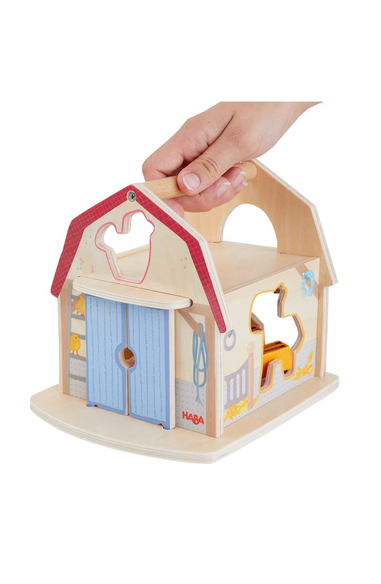 HABA Wooden Farmhouse Shape Sorter Toy with 6 Chunky Animal Blocks - Wooden Montessori Toys for 1+ Year Olds - Stacking Blocks for Toddlers 1-3, Alternate, color, Multi