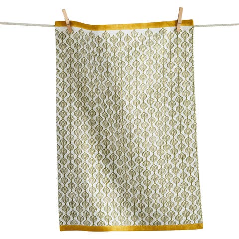 Leaf Block Print Dishtowel Green Multi Cotton Everyday