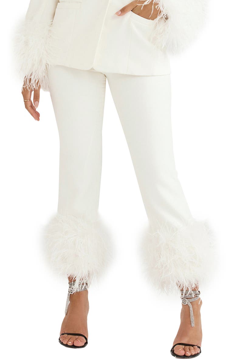 HOUSE OF CB Fae Feather Trim Trousers, Main, color,
