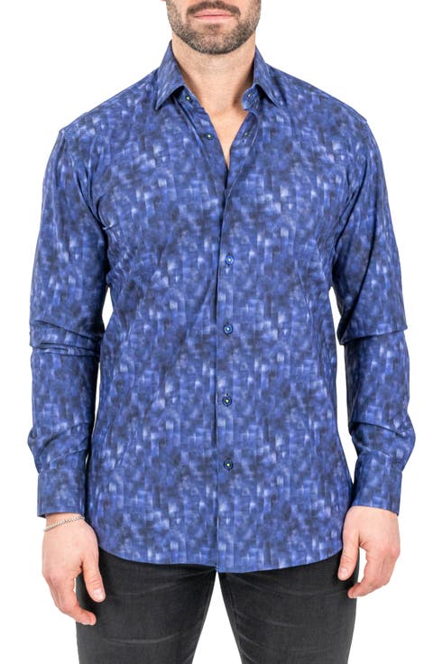 Einstein Stretch Pixelated Button-Up Shirt