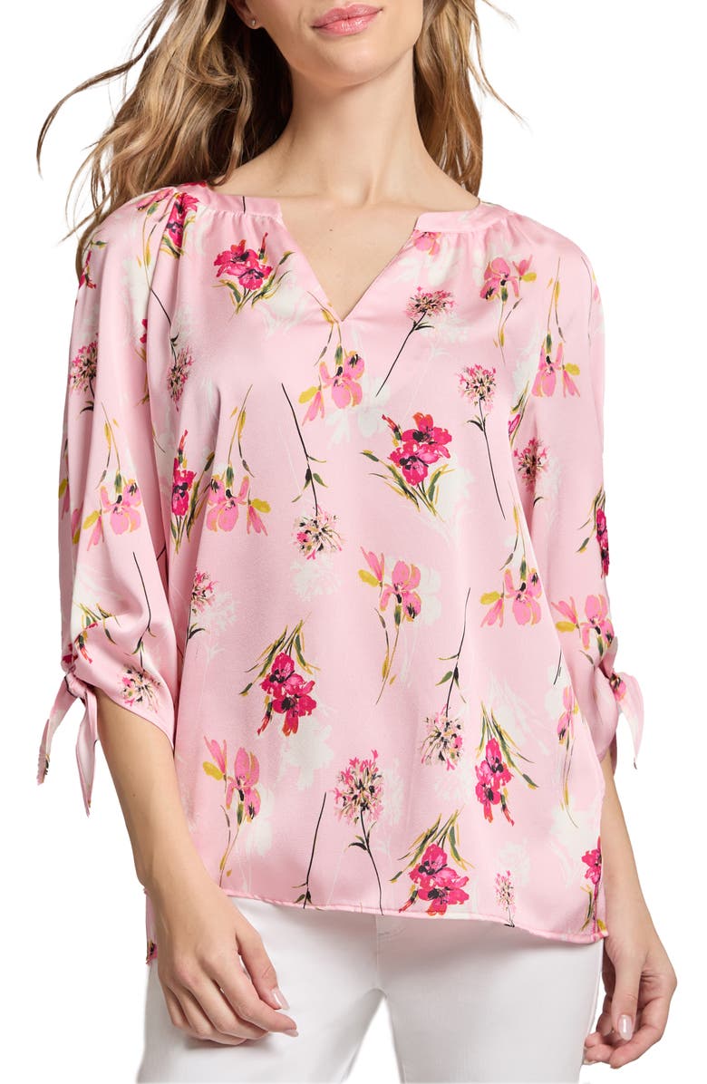 Jones New York Floral Three Quarter Sleeve V-Neck Top, Main, color, 