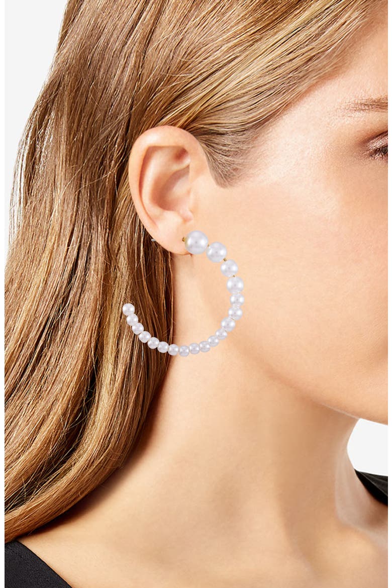 Imitation Pearl Hoop Earrings, Alternate, color, GOLDTONE