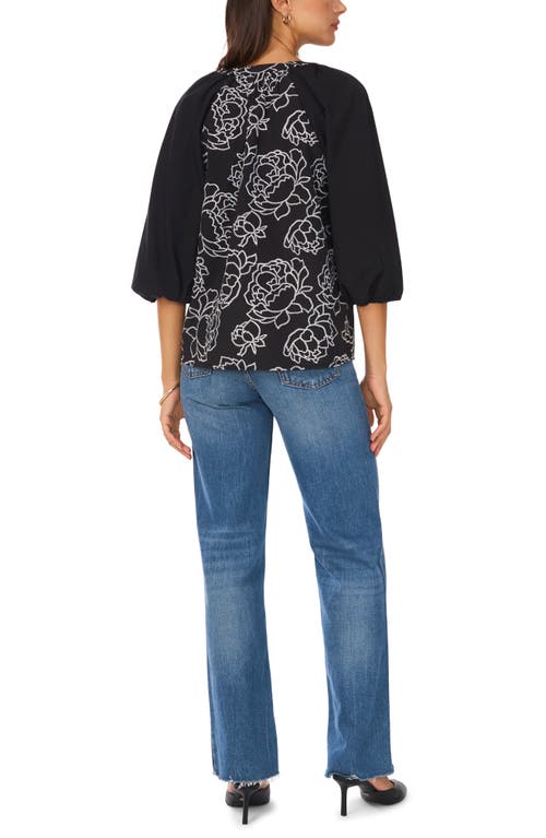 Shop Vince Camuto Embroidered Floral Button-up Shirt In Rich Black