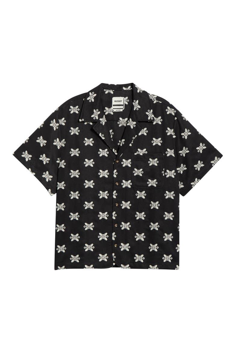 Ronan Embroidered Camp Shirt, Alternate, color, BLACK