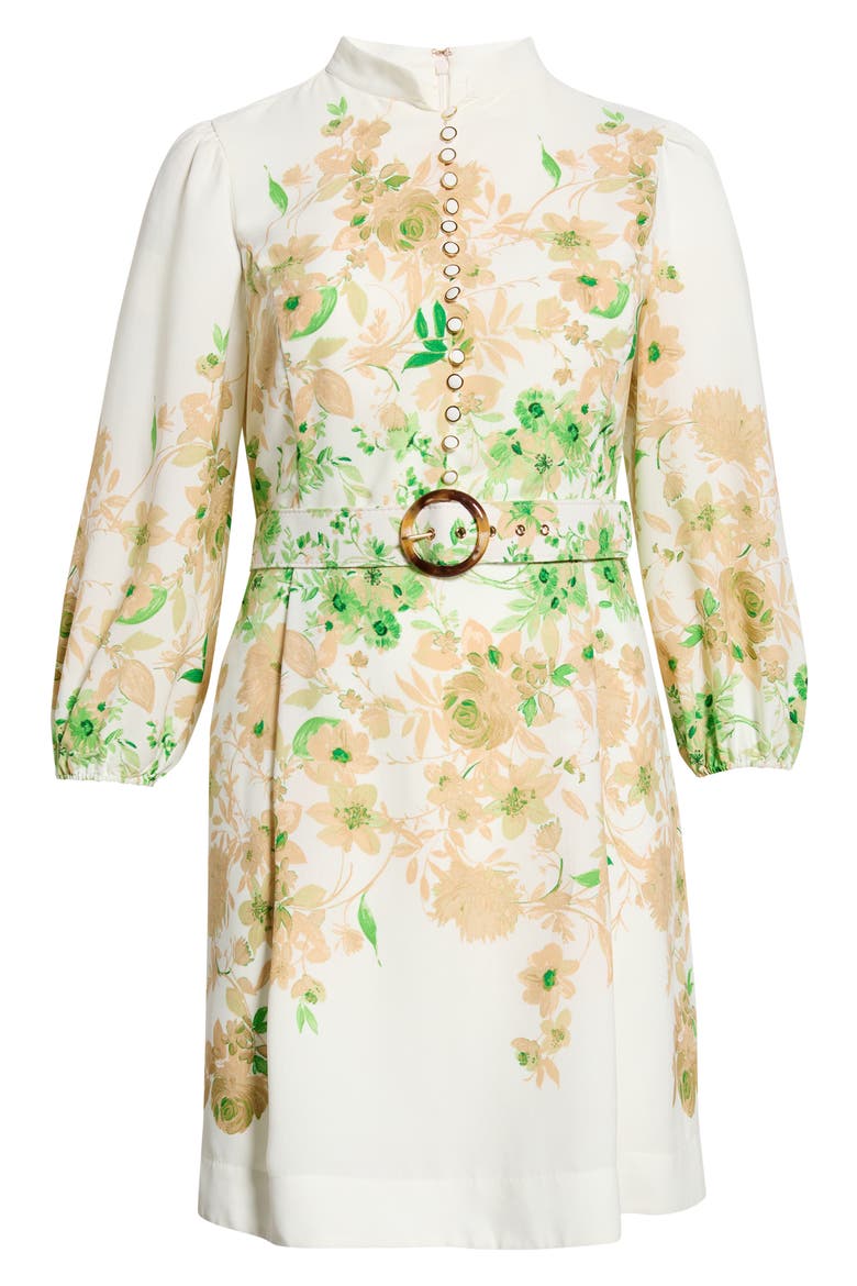 Placed Floral Long Sleeve Dress, Alternate, color, IVORY FERN