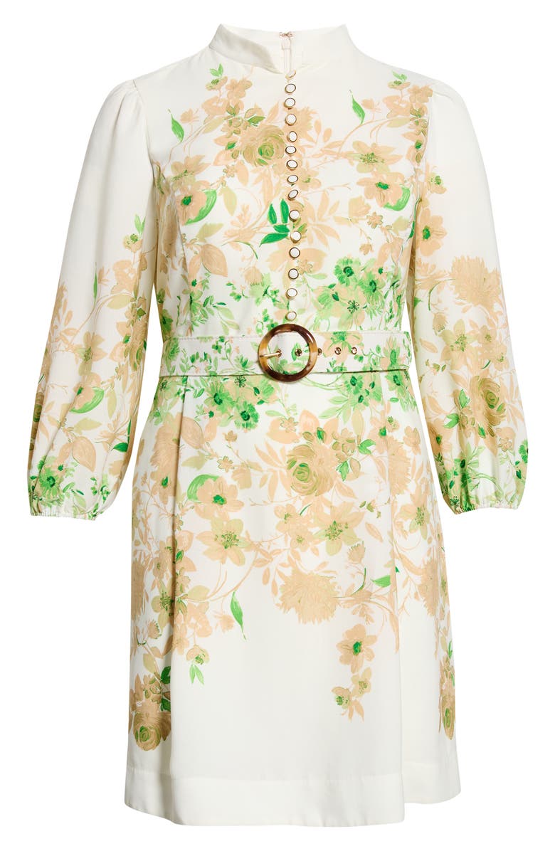 Tahari ASL Placed Floral Long Sleeve Dress, Alternate, color, Ivory Fern