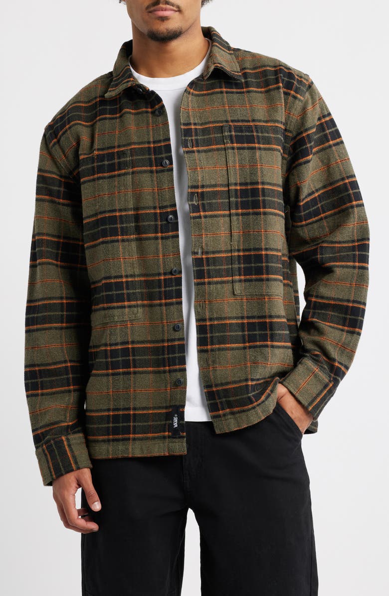 Vans Plaid Cotton Flannel Button-Up Overshirt, Main, color, Grape Leaf Heather