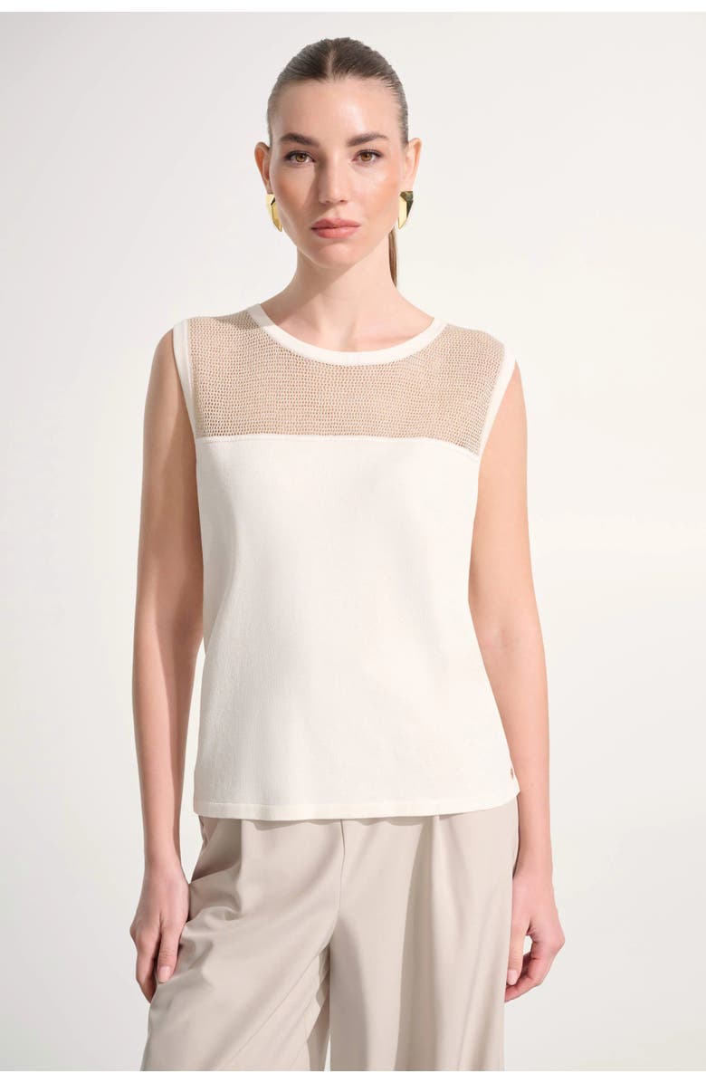 JOSEPH RIBKOFF Soft Knit Straight Cami With Mesh Yoke, Main, color, Vanilla/Gold