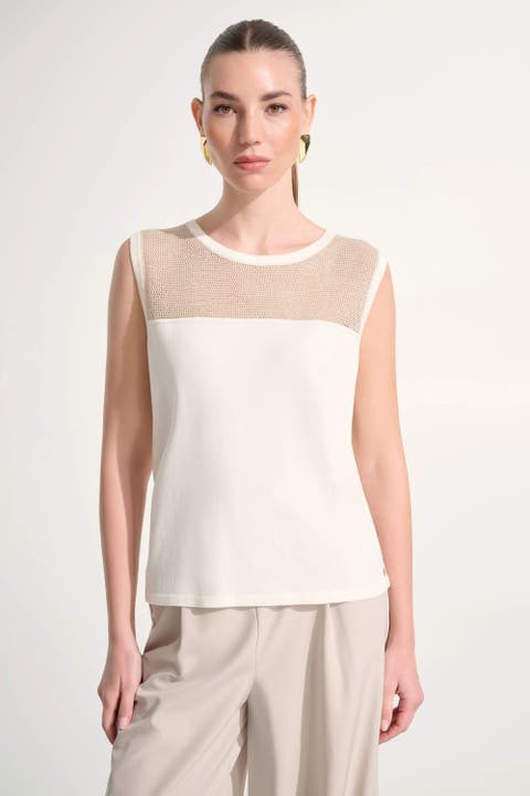 Soft Knit Straight Cami With Mesh Yoke