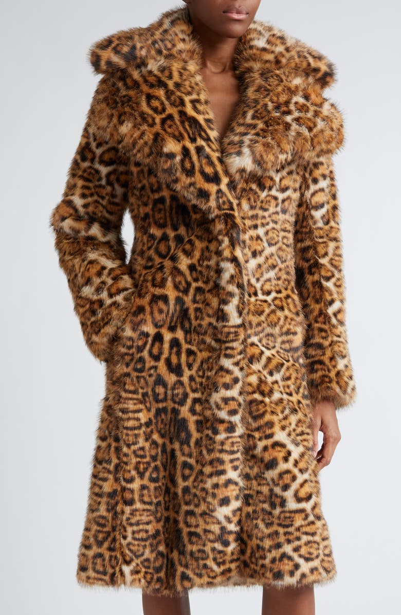 Rabanne Leopard Print Faux Fur Coat, Alternate, color,