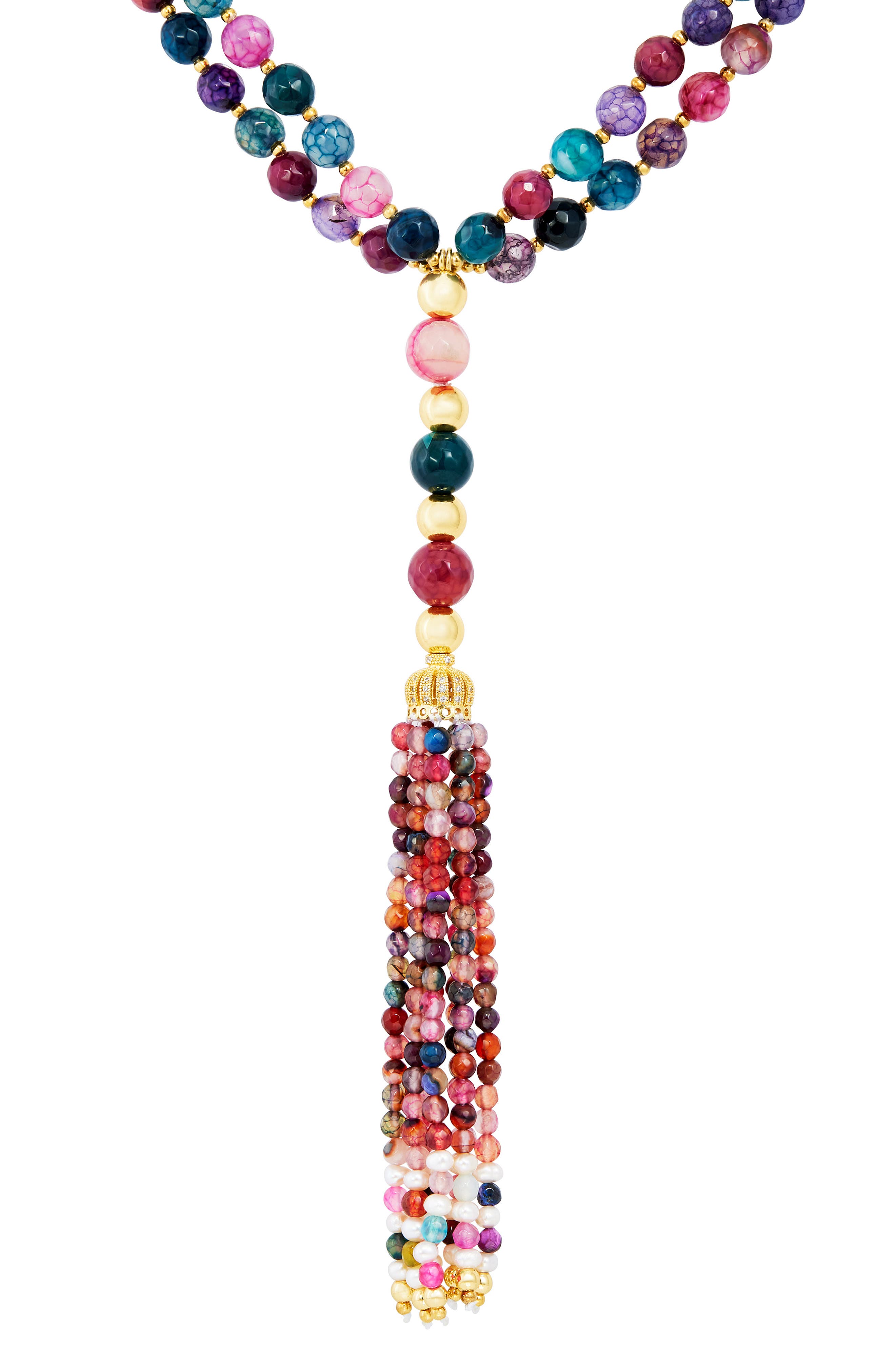 Pearl and Gemstone Tassel Necklace