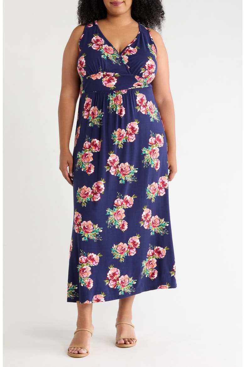 Empire Waist Maxi Dress, Main, color, NAVY/ CORAL