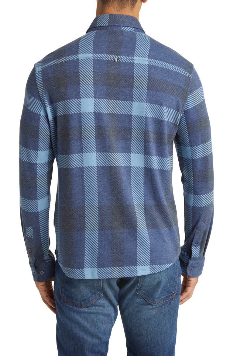 Big Plaid Tech Fleece Button-Up Shirt, Alternate, color, NAVY
