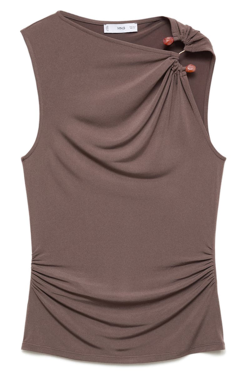 MANGO Jewel Detail Ruched Sleeveless Top, Alternate, color, Light/ Pastel Brown