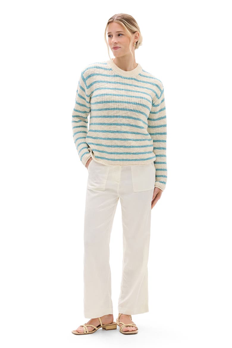 Stripe Crewneck Cotton Sweater, Alternate, color, WHISPER WHITE