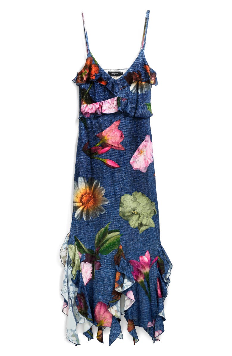 Desigual Ruffle Maxi Slipdress, Alternate, color, Navy Blue