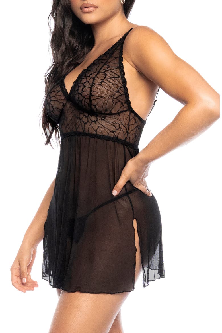 Sheer Chemise & G-String, Alternate, color, BLACK