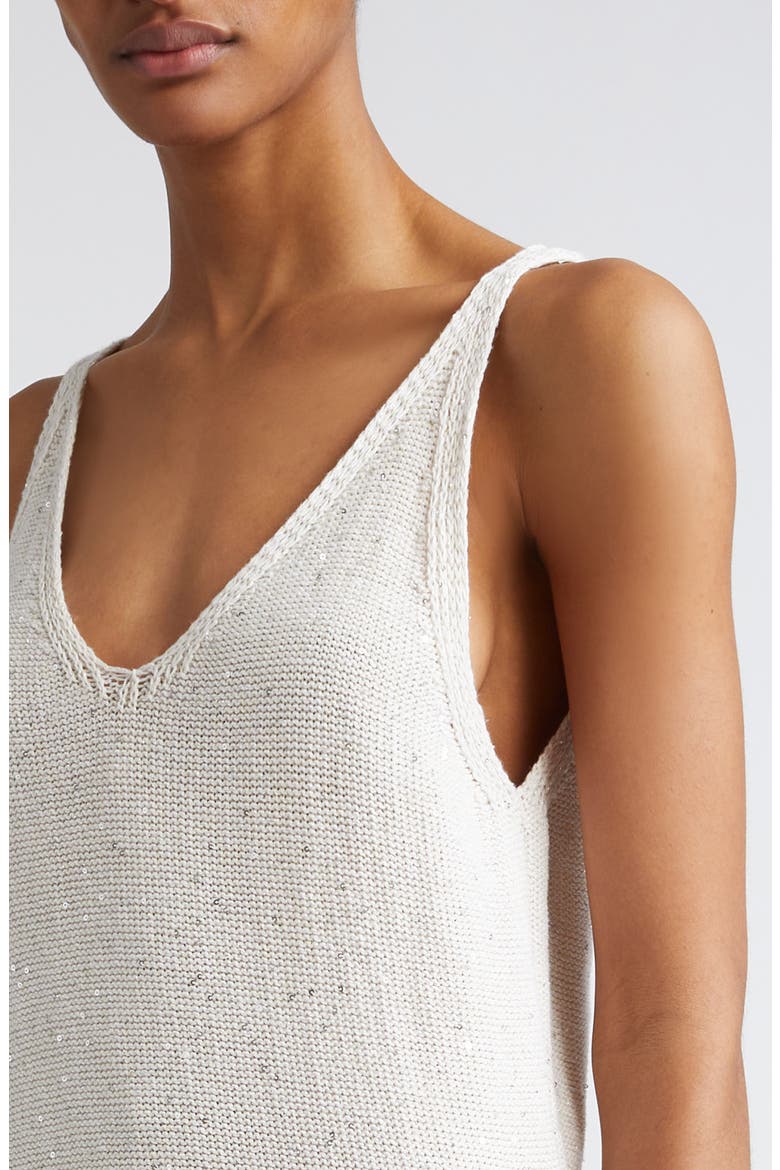 Sequin Sleeveless Cotton & Linen Blend Pointelle Sweater Dress, Alternate, color, WHITE