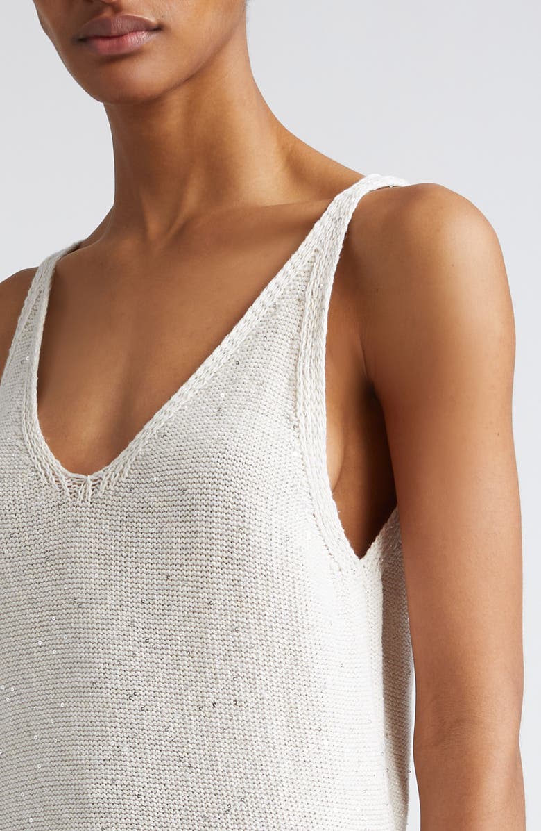 Eleventy Sequin Sleeveless Cotton & Linen Blend Pointelle Sweater Dress, Alternate, color,