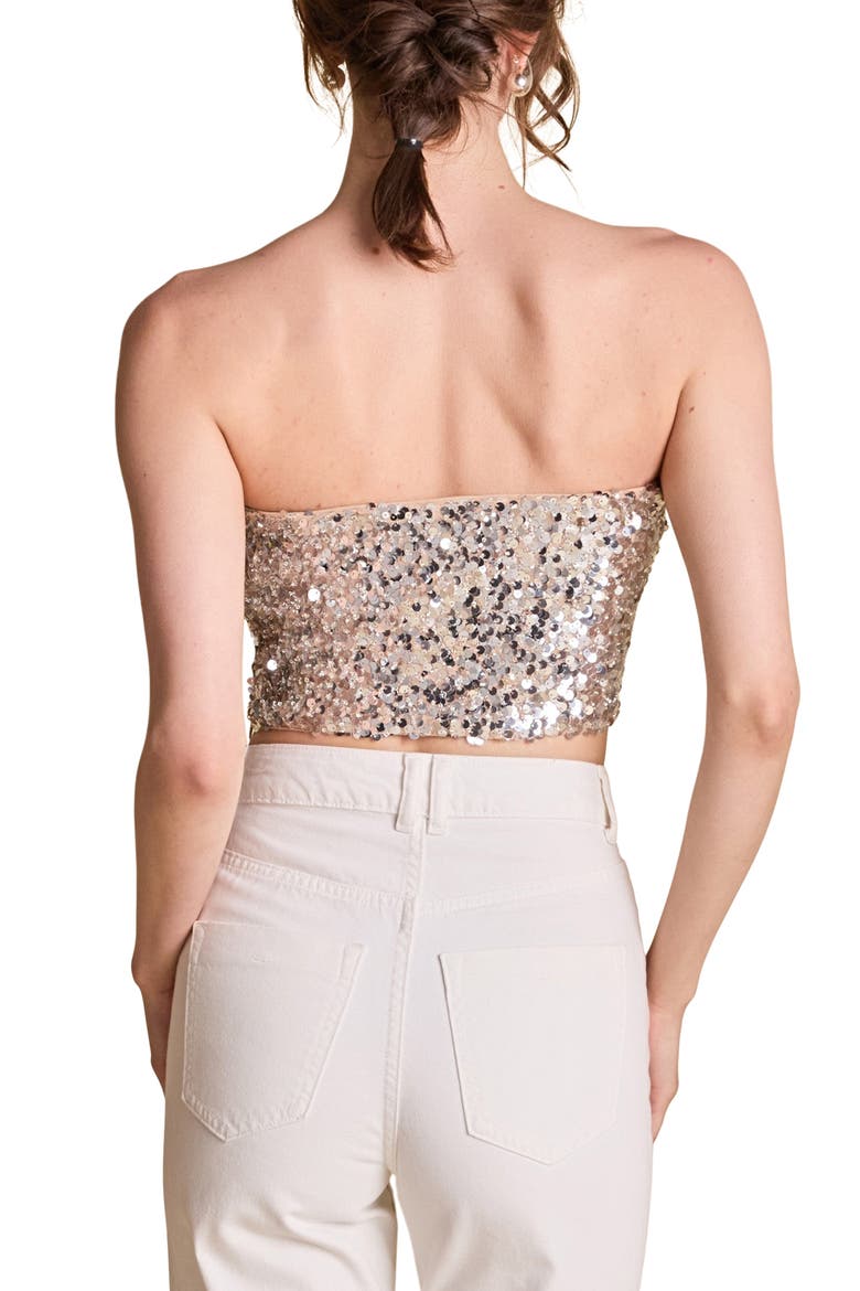 Bead & Sequin Tube Top, Alternate, color, BEIGE/ SILVER