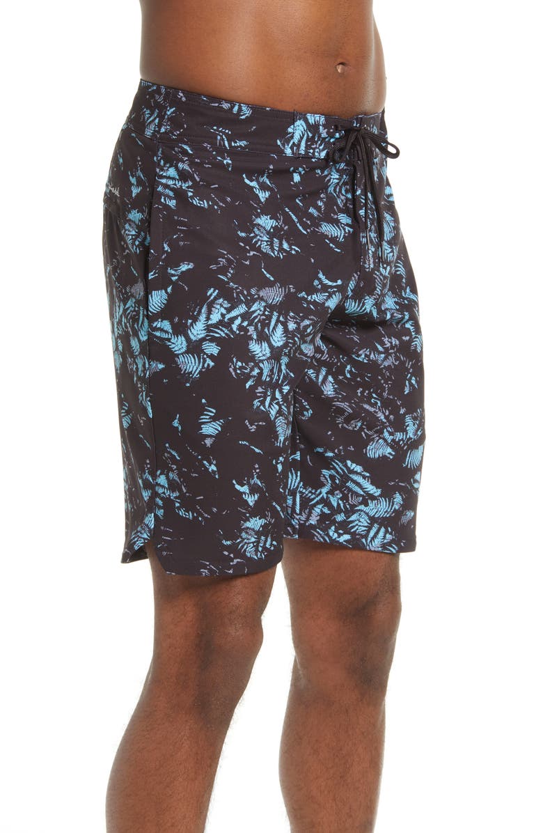 TravisMathew Men's Inaminit Leaf Print Swim Trunks, Alternate, color, Black