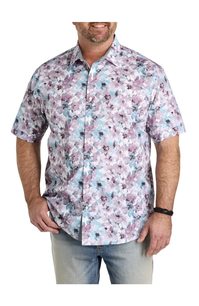 Synrgy by DXL Big & Tall Watercolor Floral Sport Shirt V3, Main, color, White Blue Purple