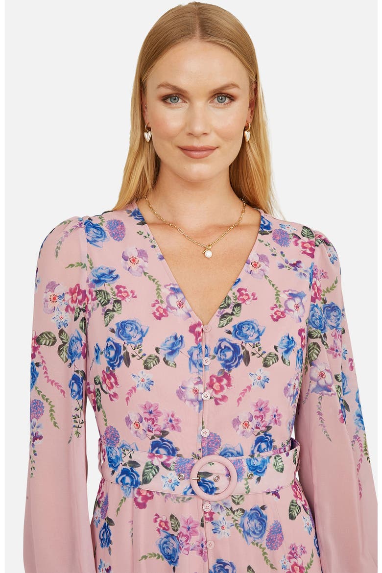 Belted Floral Midi Dress, Alternate, color, Pink