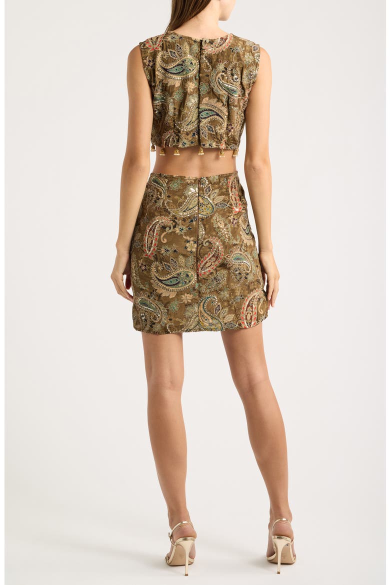 Roma Paisley Cutout Sheath Dress, Alternate, color, GREEN