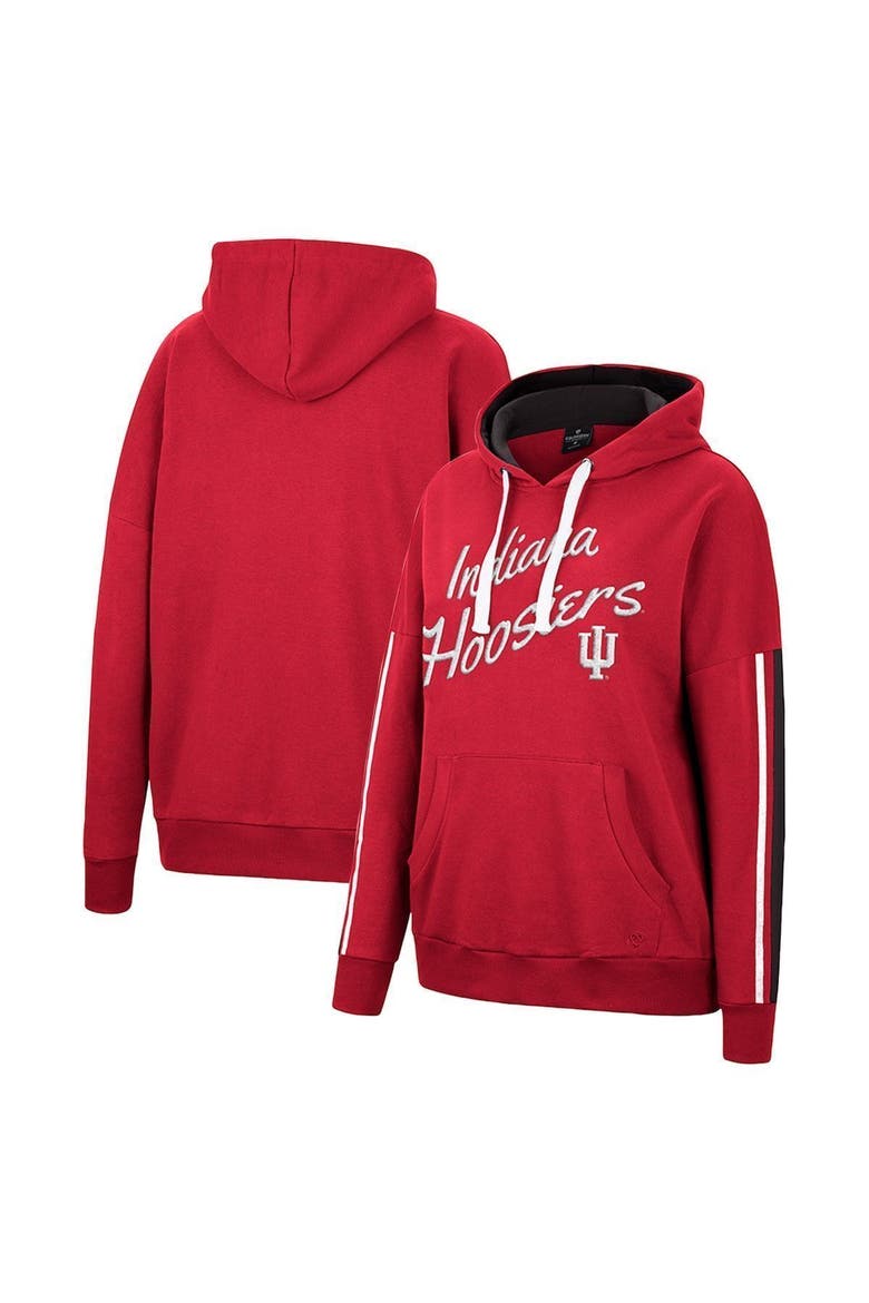 Women's Colosseum Crimson Indiana Hoosiers Serena Oversized Sleeve Striping Pullover Hoodie, Main, color, Crimson