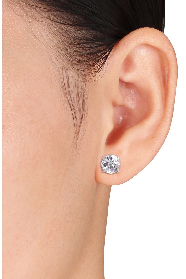 Sterling Silver Round White Topaz Stud Earrings & Pendant Necklace Set, Alternate, color, SILVER
