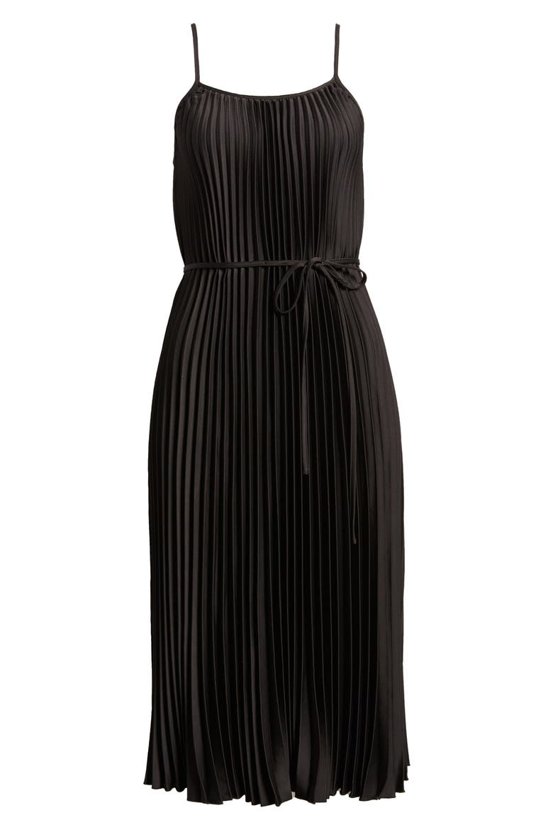 Hammered Satin Plissé Dress, Alternate, color, BLACK