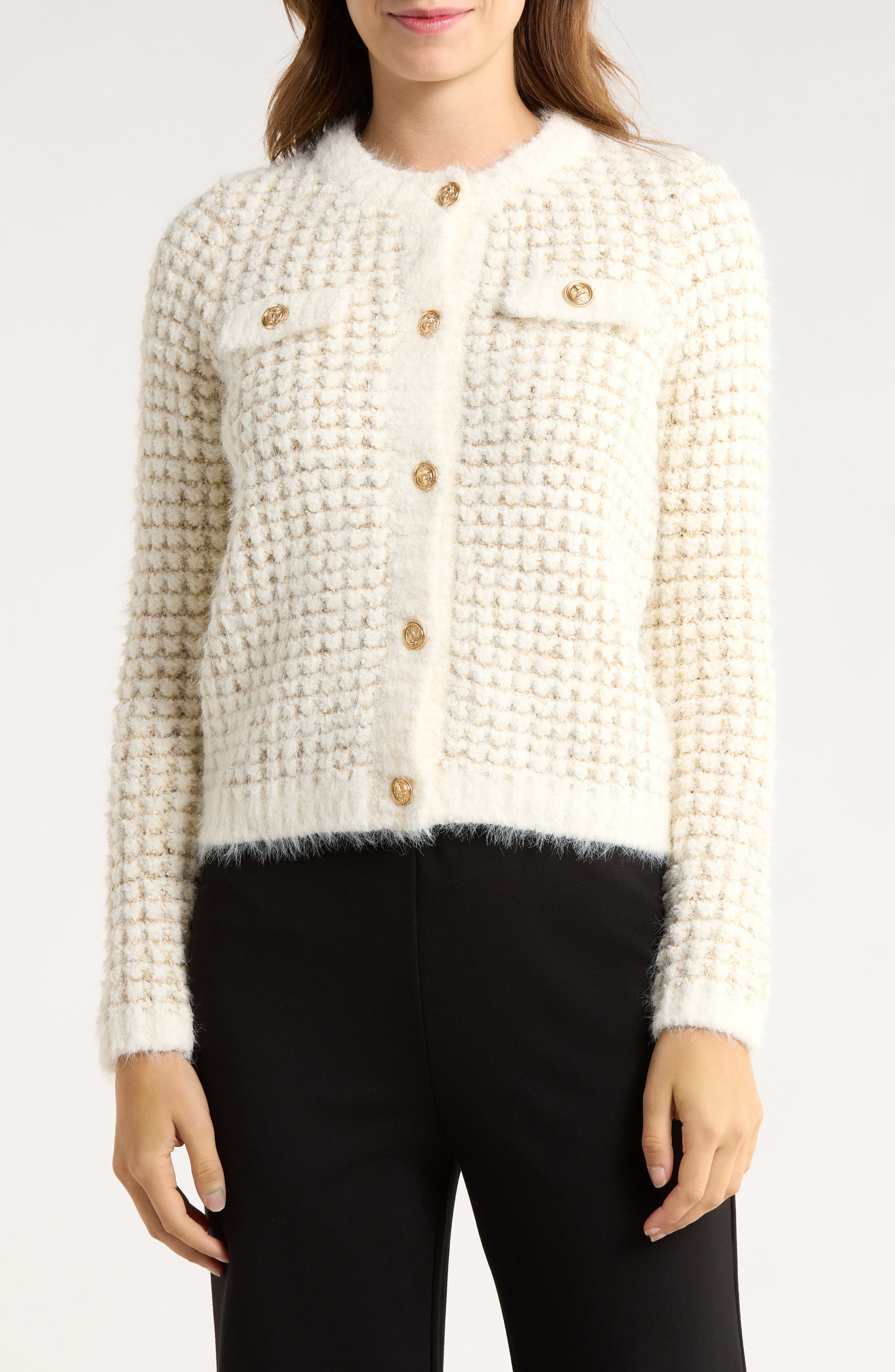 ELIE ELIE TAHARI Metallic Knit Cardigan