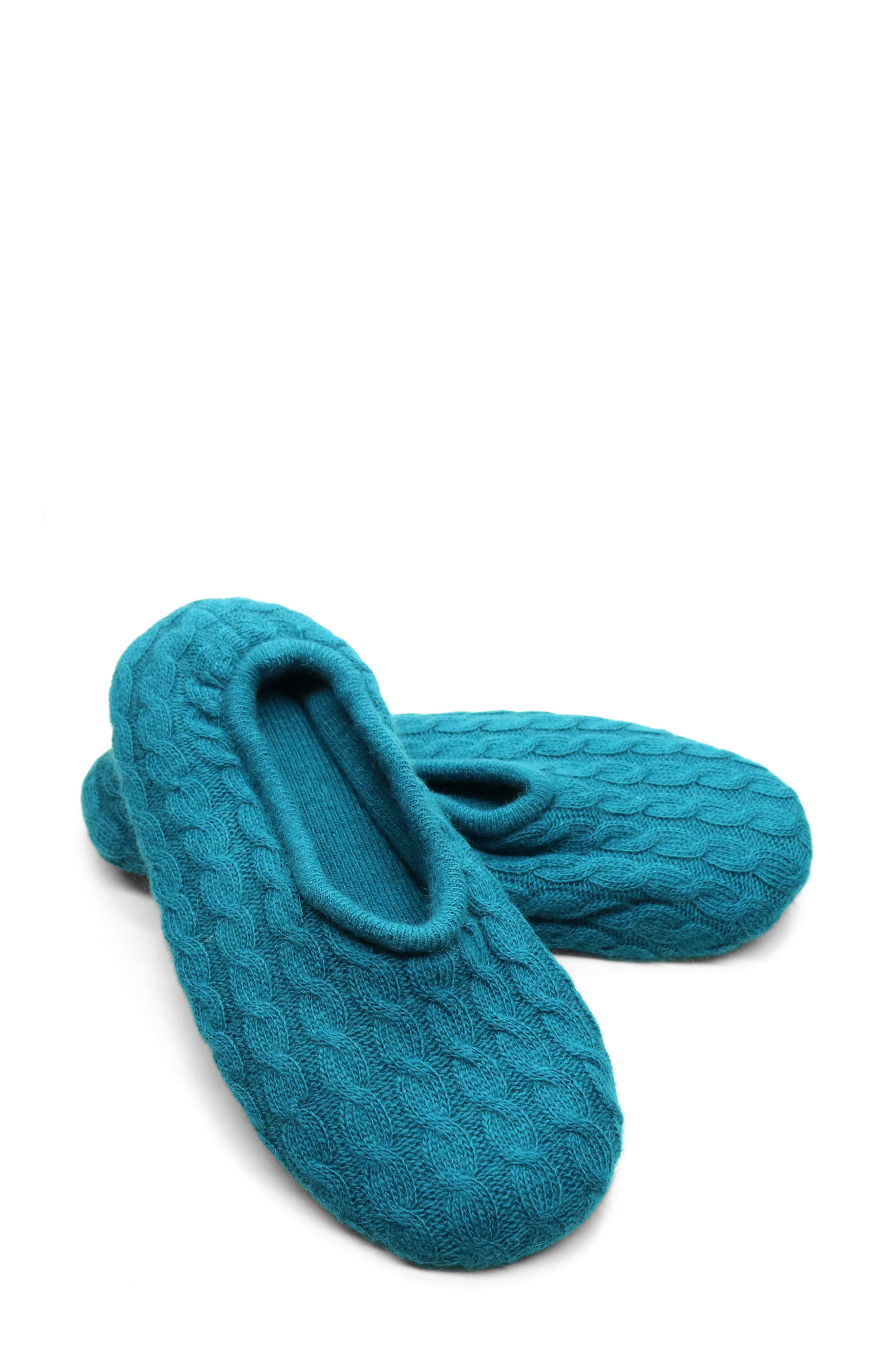 Mini Cable Knit Slippers, Alternate, color, TEAL