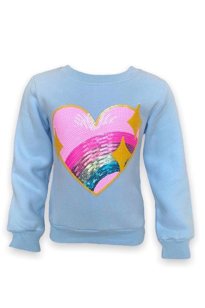 Rainbow Sparkle Heart Sweatshirt, Main, color, Blue